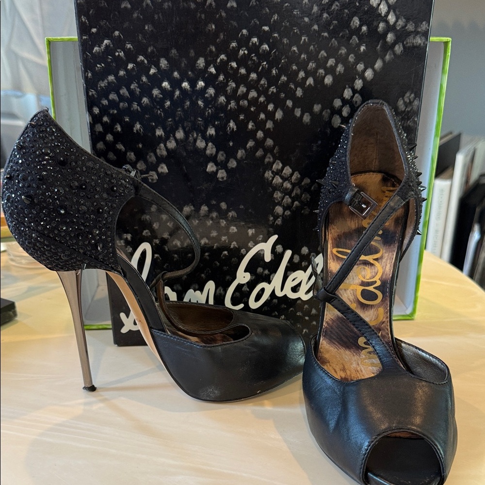 Sam Edelman Black Peep Toe Heels with Studs